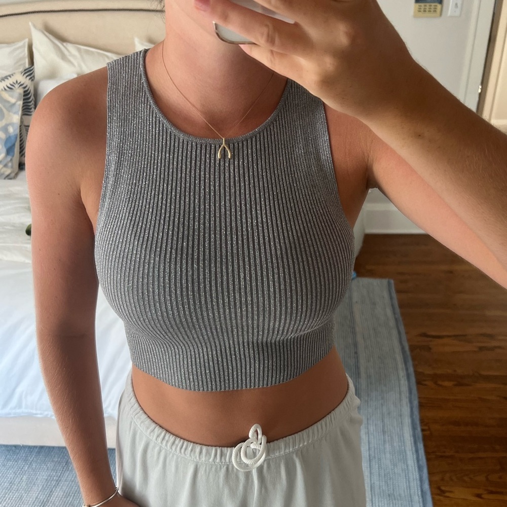 Zara Silver Ribbed Tank Top